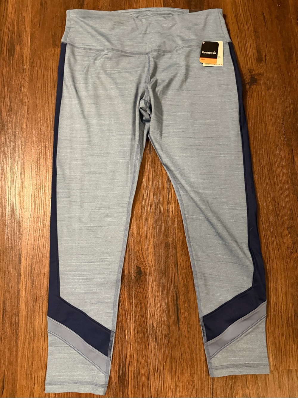 Reebok Cold Weathee Compression Lt Blue Leggings with Navy Side Panels size XL